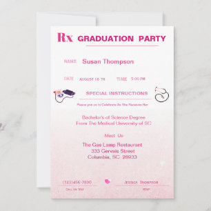 Pink Medical Prescription Pad Graduation Invitation