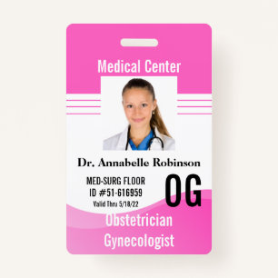 Pink Medical Security ID Name tags Modern Badge