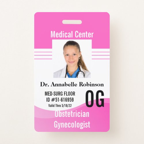 Pink Medical Security ID Name tags Modern Badge