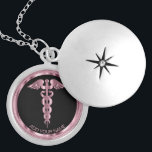 Pink Medical Symbol Caduceus - Personalized Locket<br><div class="desc">Personalized Nurse / Doctor Medical Symbol Caduceus Pink Necklace ready for you to personalize. ✔Note: Not all template areas need changed. 📌If you need further customization, please click the "Click to Customize further" or "Customize or Edit Design"button and use our design tool to resize, rotate, change text color, add text...</div>