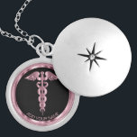 Pink Medical Symbol Caduceus - Personalized Locket<br><div class="desc">Personalized Nurse / Doctor Medical Symbol Caduceus Pink Necklace ready for you to personalize. ✔Note: Not all template areas need changed. 📌If you need further customization, please click the "Click to Customize further" or "Customize or Edit Design"button and use our design tool to resize, rotate, change text color, add text...</div>