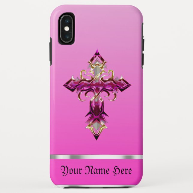 Pink Medieval Cross iPhone XS Max Case (Back)