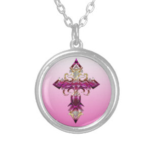 Pink Medieval Cross Necklace