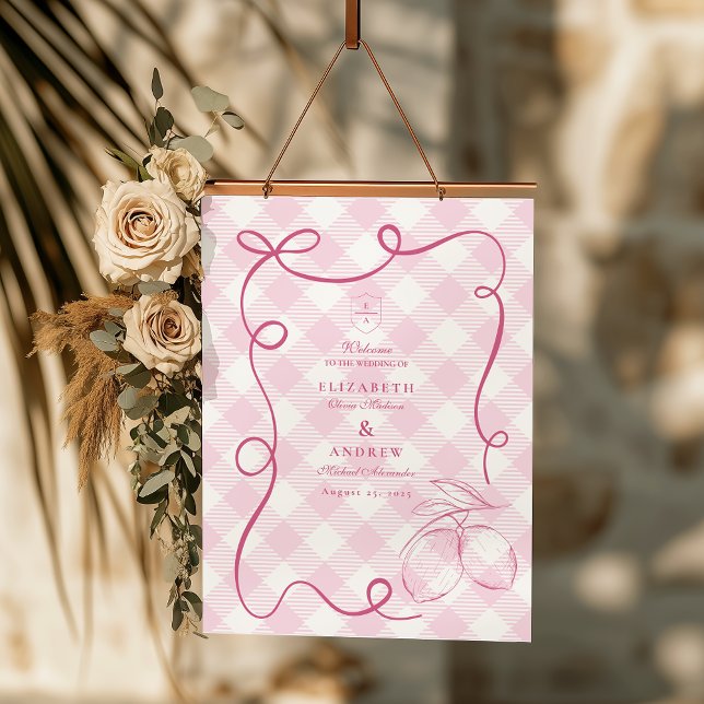 Pink Mediteranean Bow Gingham Lemons Wedding Foam Board (Creator Uploaded)