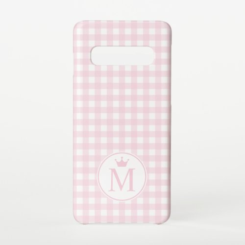 Pink Medium Gingham Pattern with Crown Monogram Samsung Galaxy S10 Case