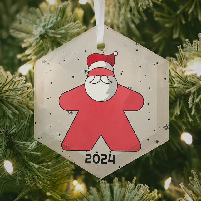 Pink Meeple Santa Custom Year Family Board Game  Glass Ornament (Creator Uploaded)