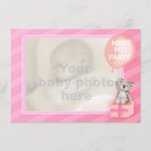 Pink meet me new baby girl party invite