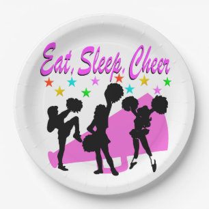 PINK MEGAPHONE CHEERLEADING DESIGN PAPER PLATES