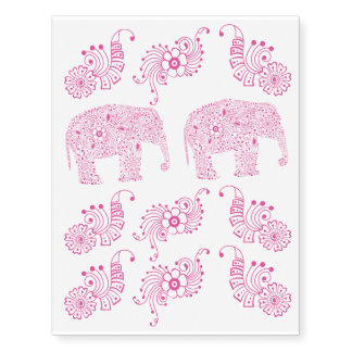 Pink Mehndi Baby Elephant Temporary Tattoos