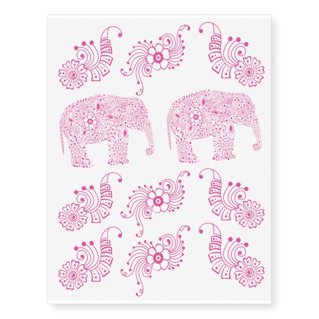 Pink Mehndi  Baby  Elephant Temporary Tattoos (Front)