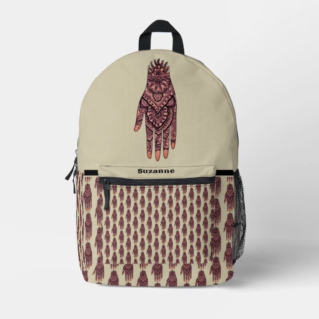 Pink Mehndi Hand Tattoo Art Design Personalized Printed Backpack (Front)