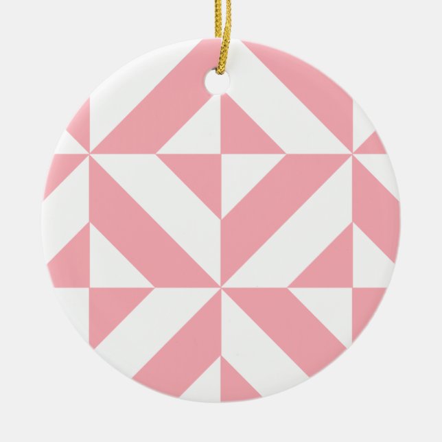 Pink Melon Geometric Deco Cube Pattern Ceramic Ornament (Front)