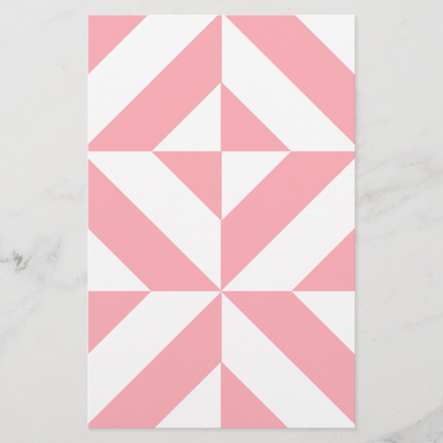 Pink Melon Geometric Deco Cube Pattern Stationery (Front)