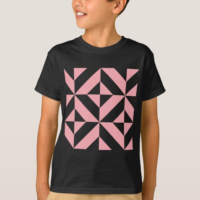 Pink Melon Geometric Deco Cube Pattern T-Shirt (Front)