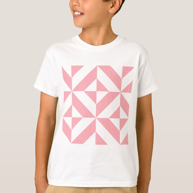 Pink Melon Geometric Deco Cube Pattern T-Shirt (Front)