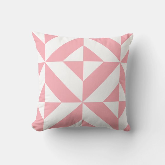 Pink Melon Geometric Deco Cube Pattern Throw Pillow (Front)