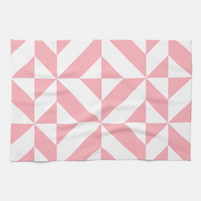 Pink Melon Geometric Deco Cube Pattern Towel (Horizontal)