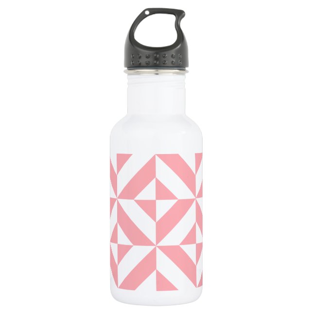 Pink Melon Geometric Deco Cube Pattern Water Bottle (Front)