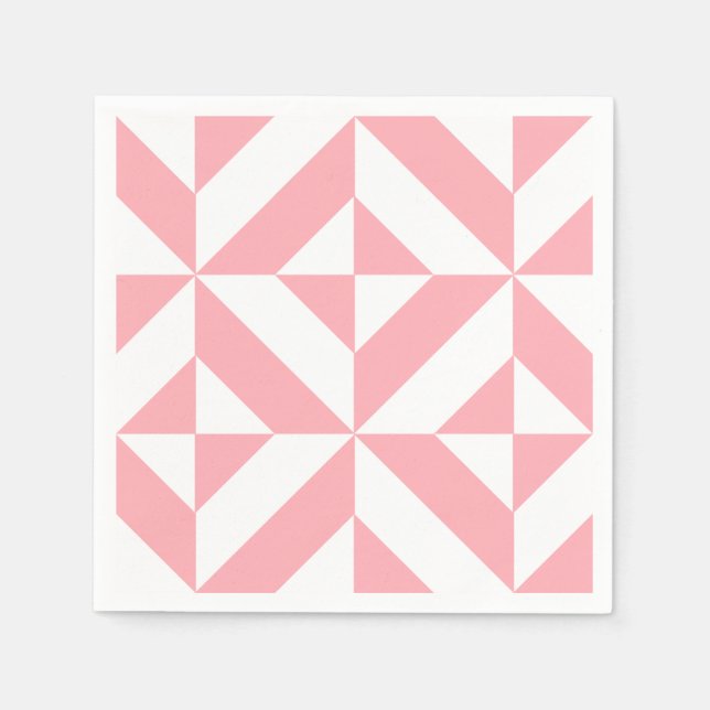 Pink Melon Geometric Deco Pattern Paper Napkins (Front)