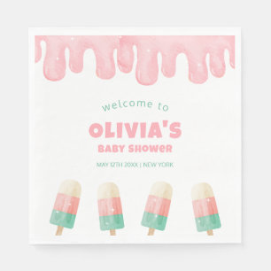 Pink Melt Ice Cream Pop Baby Shower Welcome  Napkins
