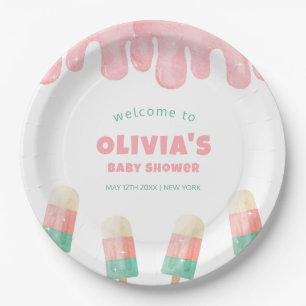 Pink Melt Ice Cream Pop Baby Shower Welcome Paper Plates