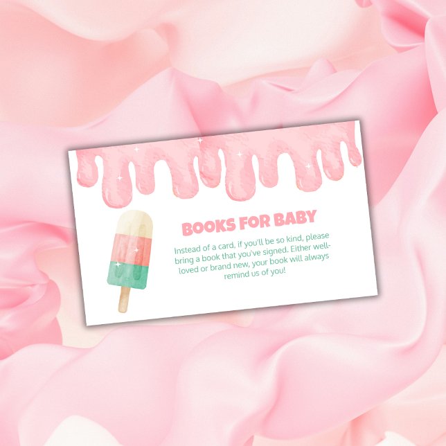 Pink Melt Ice Cream Pop Books For Baby Shower  Enclosure Card (Pink Melt Ice Cream Pop Books For Baby Shower Enclosure Card)