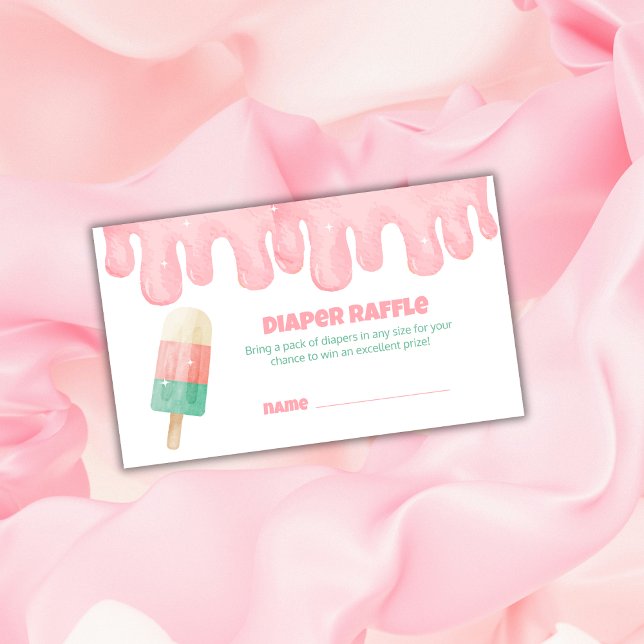 Pink Melt Ice Cream Pop Diaper Raffle Baby Shower  Enclosure Card (Pink Melt Ice Cream Pop Diaper Raffle Baby Shower Enclosure Card)