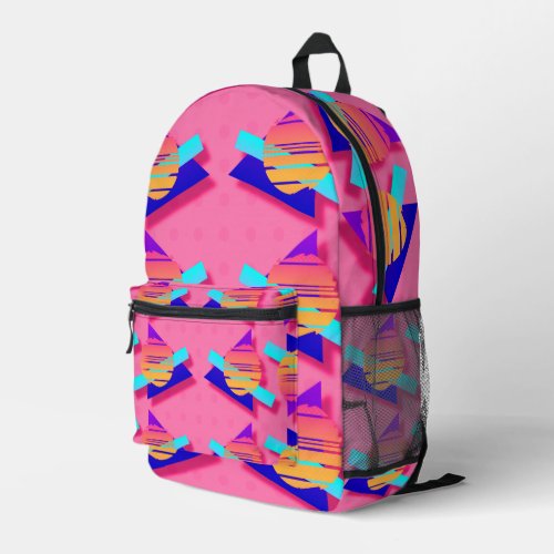 Pink Memphis Neon Triangle Patterns Printed Backpack