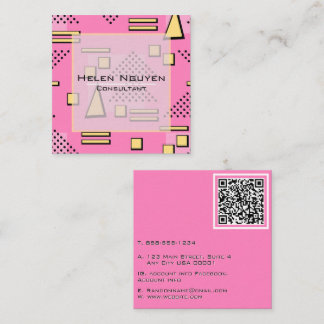 Pink Memphis Retro 80s QR Code Consultant Square Business Card
