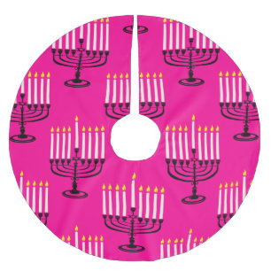 pink menorah hanukkah purim jewish print brushed polyester tree skirt