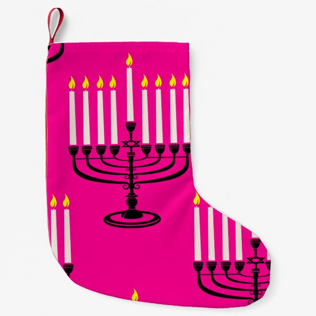 pink menorah hanukkah purim jewish print small christmas stocking (Front)
