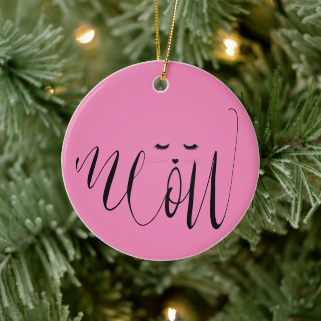 Pink Meow Cat Ceramic Ornament (Tree)