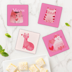 Pink Meow Cat Coaster Set