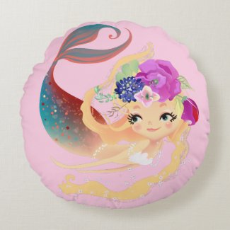 Pink Merbaby Baby Mermaid Round Pillow