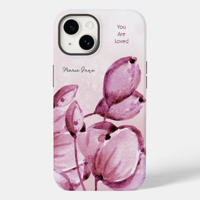 Pink Merlot Peonies Buds Personalized Case-Mate iPhone Case (Back)