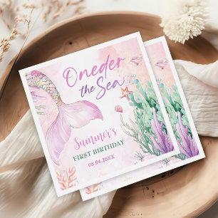 Pink Mermaid 1st Birthday Oneder the Sea Party Napkins