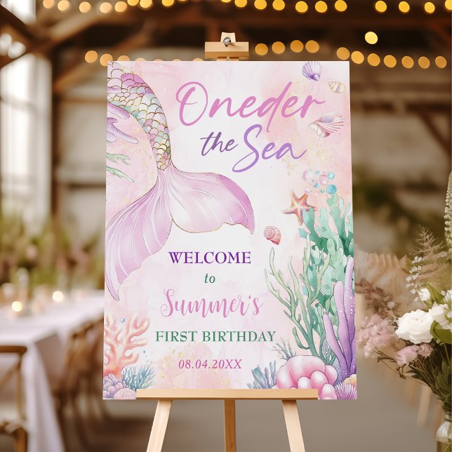 Pink Mermaid 1st Birthday Oneder the Sea Welcome Foam Board (Creator Uploaded)