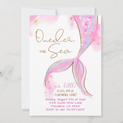 Pink Mermaid 1st Birthday Party ONEder The Sea Invitation