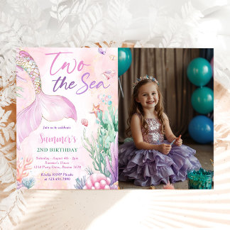 Pink Mermaid 2nd Birthday Two the Sea Photo Invitation
