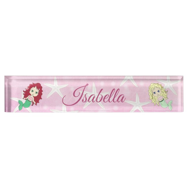 Pink Mermaid and Starfish Name Plate Personalized (Front)