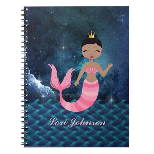 Pink Mermaid at Heart Fantasy Ocean Scene Notebook