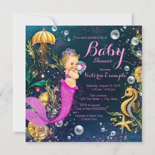 Pink Mermaid Baby Shower Invitation