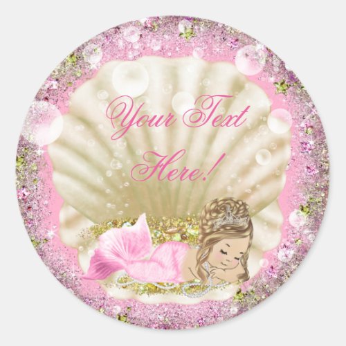 Pink Mermaid Baby Shower Stickers