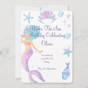 Pink Mermaid birthday invitation 