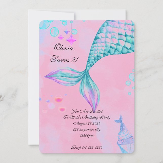 Pink Mermaid Birthday Invitation (Front)
