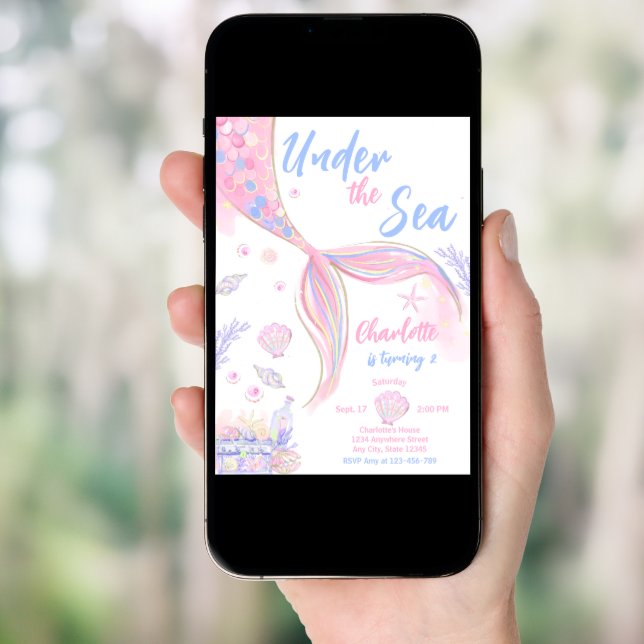 Pink Mermaid Birthday Party Under The Sea  Invitation (Front Digital)