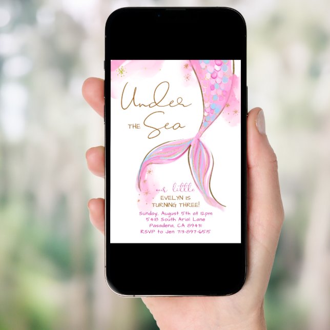 Pink Mermaid Birthday Party Under The Sea Mermaid Invitation (Front Digital)