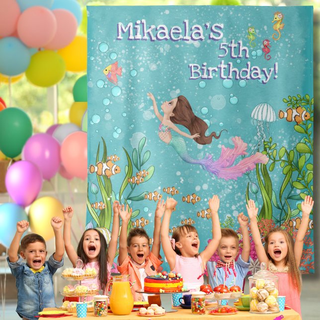 Pink Mermaid Brunette Under the Sea Wall Backdrop (Creator Uploaded)