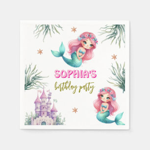 Pink Mermaid castle birthday  Napkins