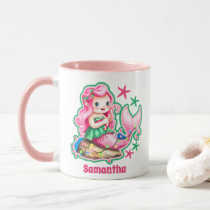 Pink Mermaid Christmas Kids Hot Chocolate Mug